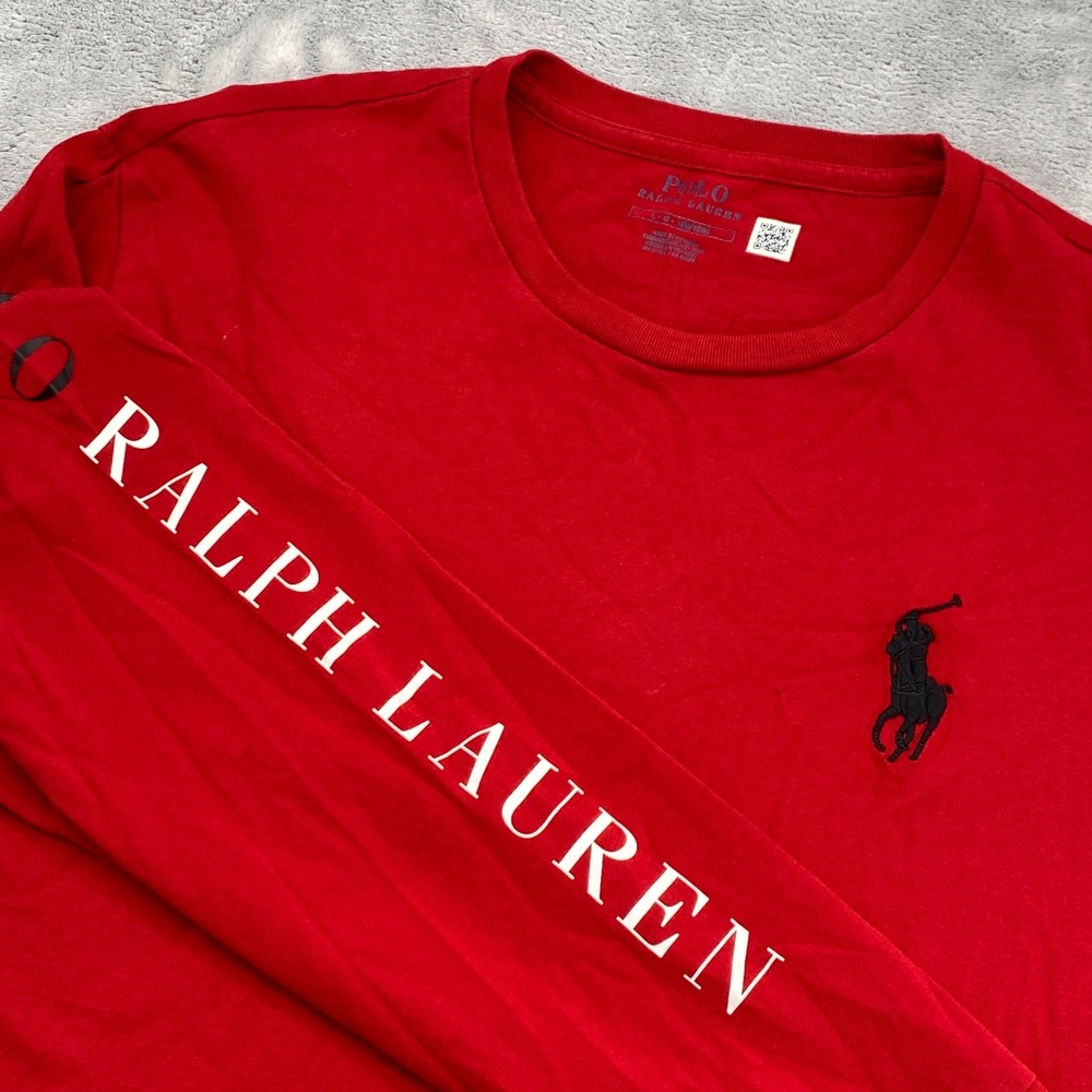 Polo Ralph Lauren Mens Large Red Long Sleeve Graphic T-Shirt Large Pony Logo